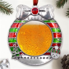 Beer Bubbles Pattern Metal X mas Ribbon With Red Crystal Round Ornament