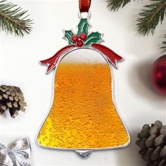 Beer Bubbles Pattern Metal Holly Leaf Bell Ornament