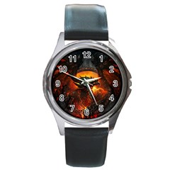 Dragon Fire Fantasy Art Round Metal Watch by Maspions