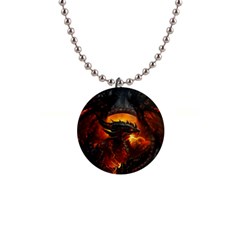 Dragon Fire Fantasy Art 1  Button Necklace