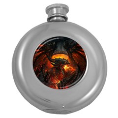 Dragon Fire Fantasy Art Round Hip Flask (5 Oz)