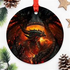 Dragon Fire Fantasy Art Round Ornament (two Sides)