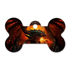 Dragon Fire Fantasy Art Dog Tag Bone (one Side)