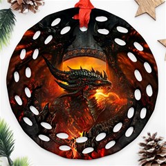 Dragon Fire Fantasy Art Round Filigree Ornament (two Sides) by Maspions