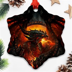 Dragon Fire Fantasy Art Snowflake Ornament (two Sides)