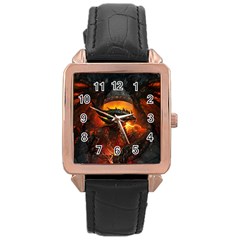 Dragon Fire Fantasy Art Rose Gold Leather Watch 