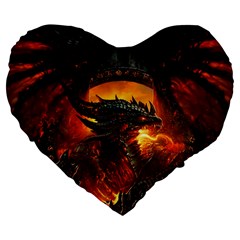 Dragon Fire Fantasy Art Large 19  Premium Flano Heart Shape Cushions