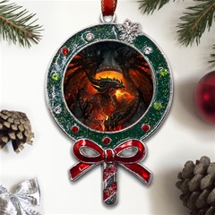 Dragon Fire Fantasy Art Metal X mas Lollipop With Crystal Ornament