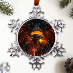 Dragon Fire Fantasy Art Metal Large Snowflake Ornament by Maspions