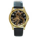 Fantasy Dragon Pentagram Round Gold Metal Watch Front