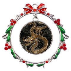 Fantasy Dragon Pentagram Metal X mas Wreath Ribbon Ornament by Maspions