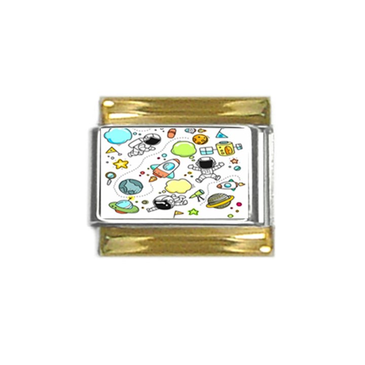 Sketch Cartoon Space Set Gold Trim Italian Charm (9mm)