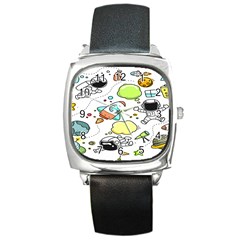 Sketch Cartoon Space Set Square Metal Watch by Hannah976