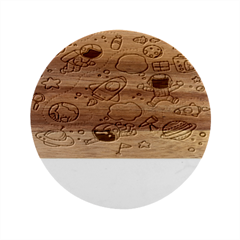 Sketch Cartoon Space Set Marble Wood Coaster (round) by Hannah976