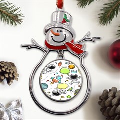 Sketch Cartoon Space Set Metal Snowman Ornament by Hannah976