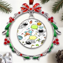 Sketch Cartoon Space Set Metal X mas Wreath Ribbon Ornament by Hannah976