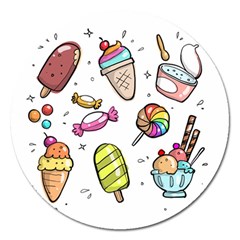 Doodle Cartoon Drawn Cone Food Magnet 5  (round) by Hannah976