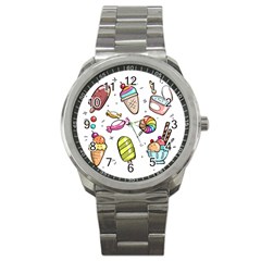 Doodle Cartoon Drawn Cone Food Sport Metal Watch by Hannah976