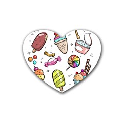 Doodle Cartoon Drawn Cone Food Rubber Heart Coaster (4 Pack) by Hannah976