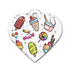 Doodle Cartoon Drawn Cone Food Dog Tag Heart (one Side) by Hannah976