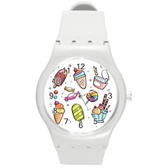 Doodle Cartoon Drawn Cone Food Round Plastic Sport Watch (m) by Hannah976