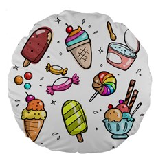 Doodle Cartoon Drawn Cone Food Large 18  Premium Round Cushions by Hannah976