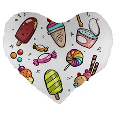 Doodle Cartoon Drawn Cone Food Large 19  Premium Heart Shape Cushions by Hannah976