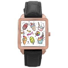 Doodle Cartoon Drawn Cone Food Rose Gold Leather Watch  by Hannah976