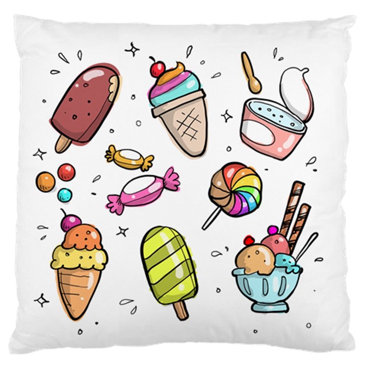 Doodle Cartoon Drawn Cone Food Large Premium Plush Fleece Cushion Case (Two Sides)