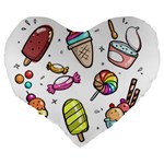 Doodle Cartoon Drawn Cone Food Large 19  Premium Flano Heart Shape Cushions Back