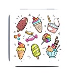 Doodle Cartoon Drawn Cone Food Square Metal Box (Black) Front