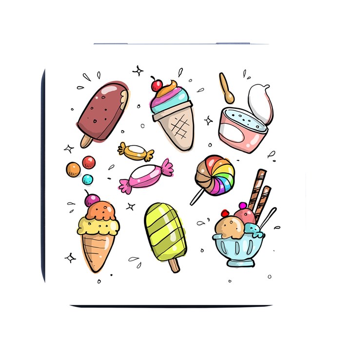 Doodle Cartoon Drawn Cone Food Square Metal Box (Black)