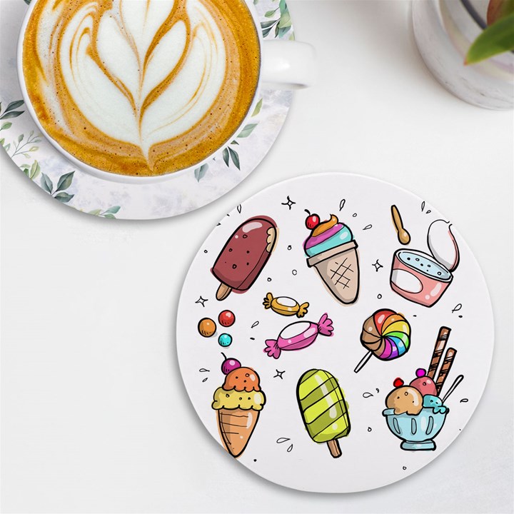 Doodle Cartoon Drawn Cone Food UV Print Round Tile Coaster