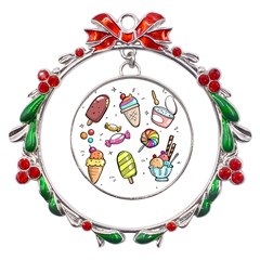 Doodle Cartoon Drawn Cone Food Metal X mas Wreath Ribbon Ornament by Hannah976