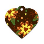 Floral Hearts Brown Green Retro Dog Tag Heart (Two Sides) Front