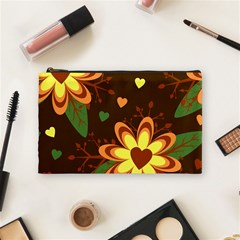 Floral Hearts Brown Green Retro Cosmetic Bag (medium) by Hannah976