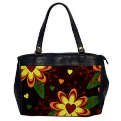 Floral Hearts Brown Green Retro Oversize Office Handbag by Hannah976