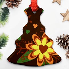 Floral Hearts Brown Green Retro Christmas Tree Ornament (two Sides) by Hannah976