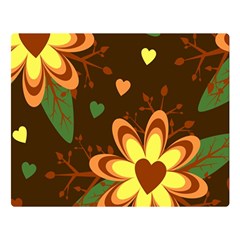 Floral Hearts Brown Green Retro Two Sides Premium Plush Fleece Blanket (large) by Hannah976