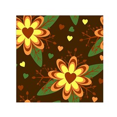 Floral Hearts Brown Green Retro Square Satin Scarf (30  X 30 ) by Hannah976