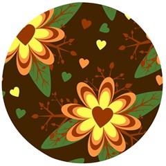 Floral Hearts Brown Green Retro Wooden Bottle Opener (round) by Hannah976