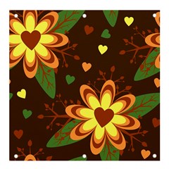 Floral Hearts Brown Green Retro Banner And Sign 4  X 4  by Hannah976