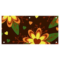 Floral Hearts Brown Green Retro Banner And Sign 6  X 3  by Hannah976