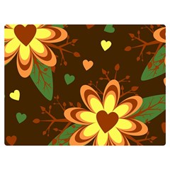 Floral Hearts Brown Green Retro Two Sides Premium Plush Fleece Blanket (extra Small) by Hannah976