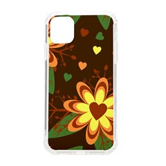 Floral Hearts Brown Green Retro Iphone 11 Tpu Uv Print Case by Hannah976