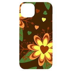 Floral Hearts Brown Green Retro Iphone 14 Plus Black Uv Print Case by Hannah976