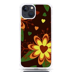 Floral Hearts Brown Green Retro Iphone 13 Tpu Uv Print Case by Hannah976