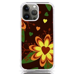 Floral Hearts Brown Green Retro Iphone 13 Pro Max Tpu Uv Print Case by Hannah976