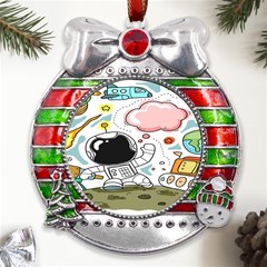 Sketch Cute Child Funny Metal X mas Ribbon With Red Crystal Round Ornament by Hannah976