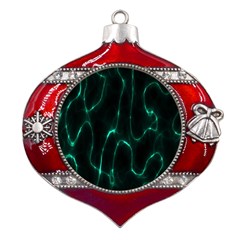 Green Pattern Background Abstract Metal Snowflake And Bell Red Ornament by Hannah976